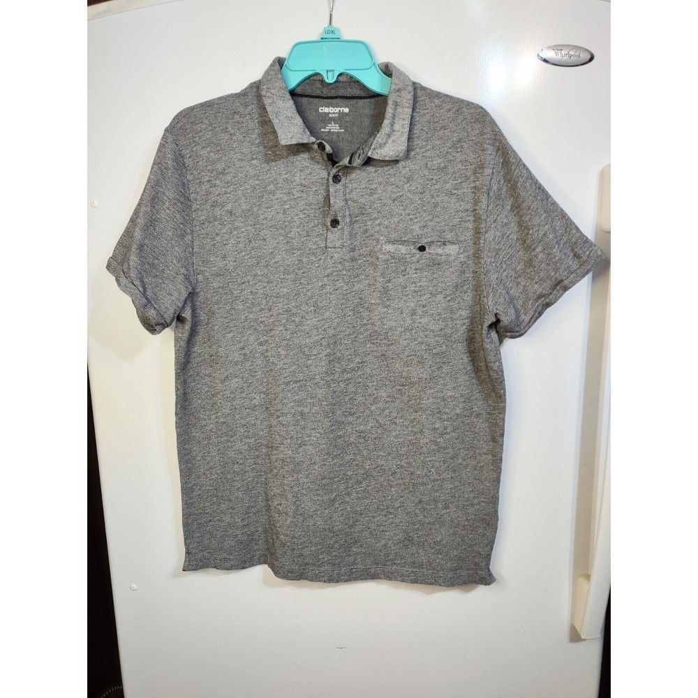 Claiborne Polo Shirt Slim Fit Stretch Gray Men's Large Short Sleeve Shirt